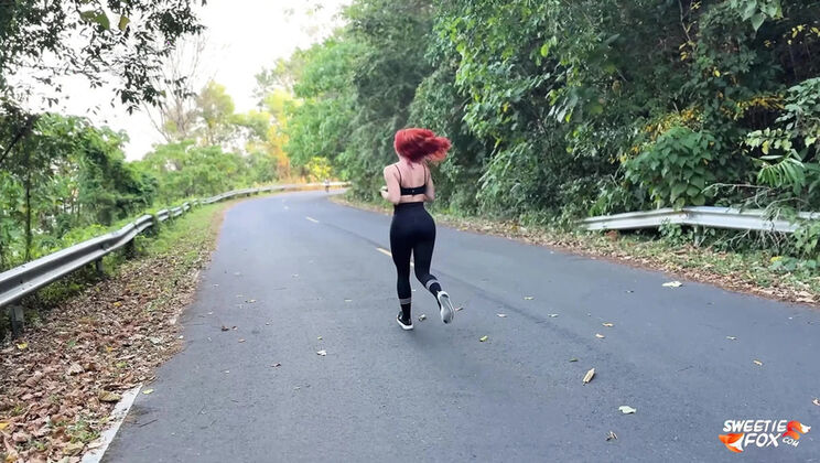 Morning Run Turned Into Rough Doggystyle Creampie With Busty Redhead