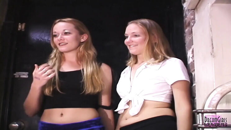 Petite Lesbians Flashing Tiny Tits in the Night Club #2