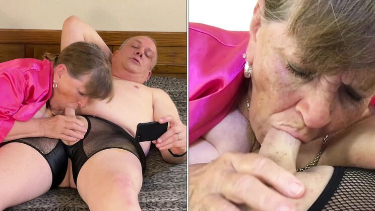 Carmen Angel Granny Sucking Cock in Fuscia Lingerie – POV Blowjob Homemade