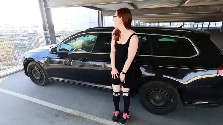 Nerdy stepsister gets fucked in parking garage