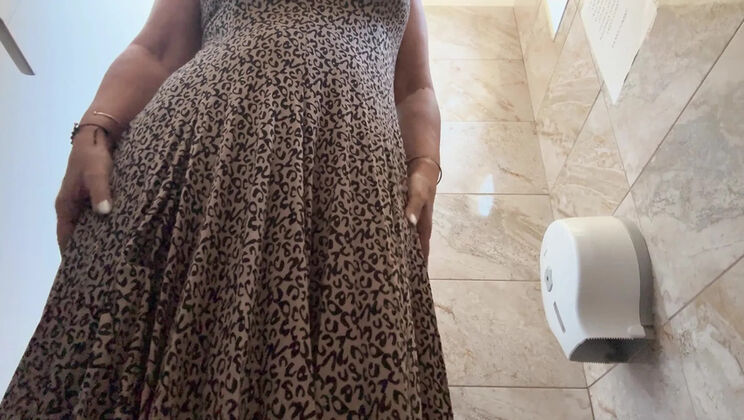 Horny MILF Step Mommy Rubs Her Wet Pussy in Office Public Restroom
