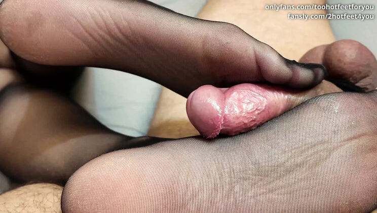Hot MILF in Pantyhose Gives New Sideways Footjob Technique