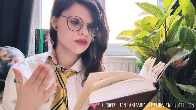 Horny French college girl reads a book and masturbates to real orgasm