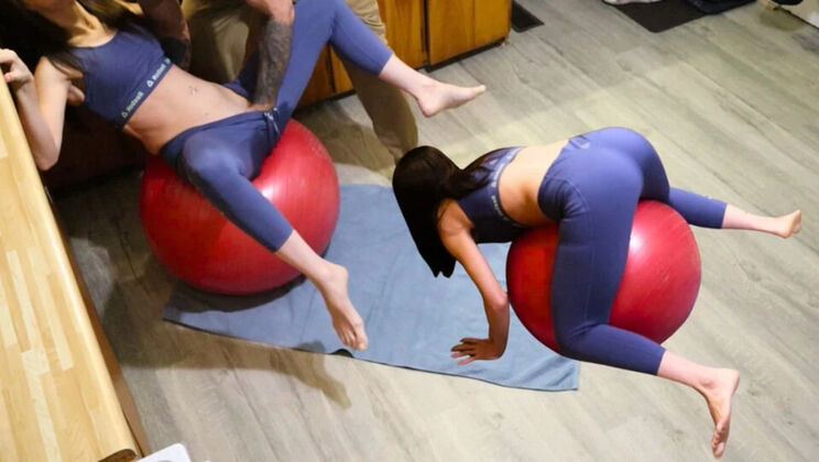 Horny Amateur Teen Humps Exercise Ball Until Massive Squirt